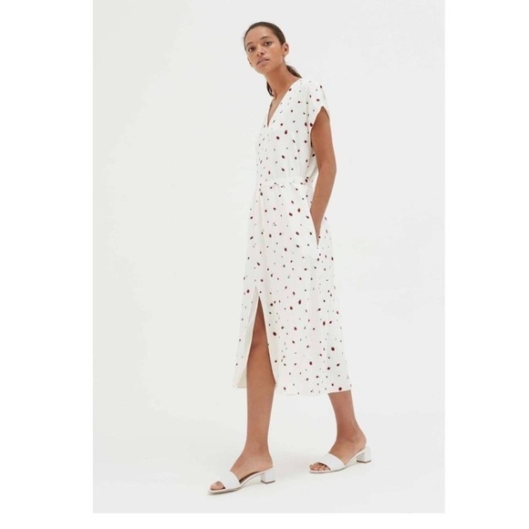 Chinti & Parker Strawberry Field Ana Midi Dress Short Sleeve V-Neck Tie Waist - Picture 5 of 16